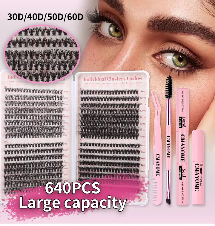 DIY EyeLashes Extensions Kit,530pcs,Natural Fluffy Cat Eye Faux Mink Curl False Eyelash,Wispy Lashes Fluffy Natural Look Thick Soft Curly Lash Extensions