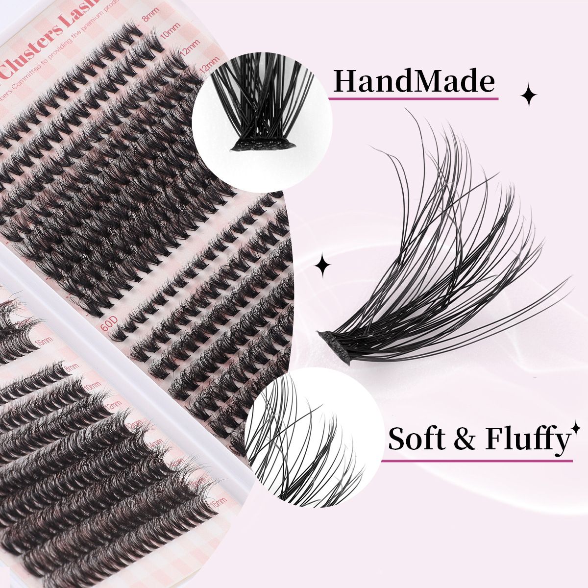 DIY EyeLashes Extensions Kit,530pcs,Natural Fluffy Cat Eye Faux Mink Curl False Eyelash,Wispy Lashes Fluffy Natural Look Thick Soft Curly Lash Extensions