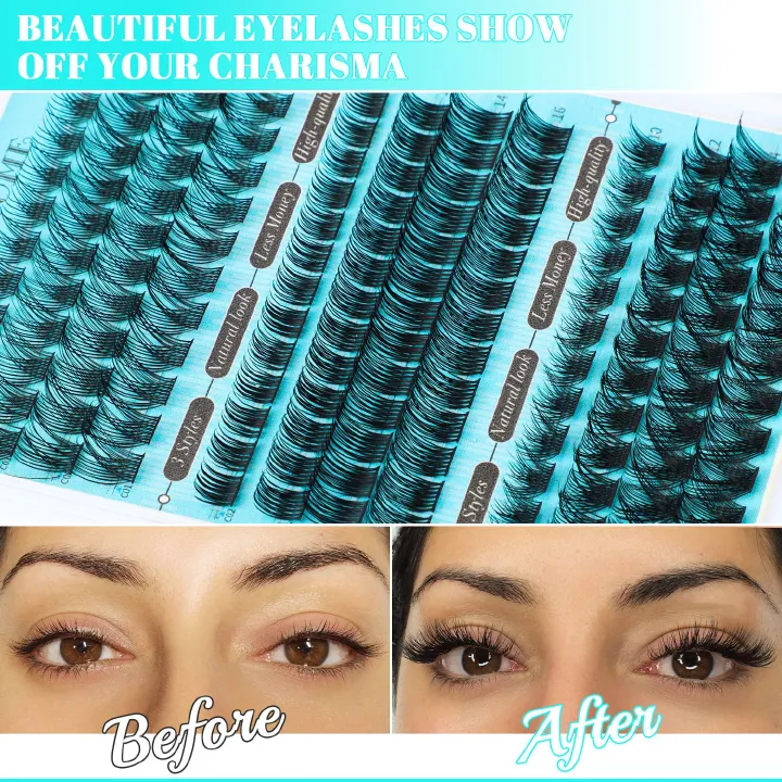 240PCS Eyelash Extension Kit D Curl Wispy Clusters Lash DIY Lashes Natural Individual Lashes Kit with Lash Bond and Seal Eyelash Tweezer
