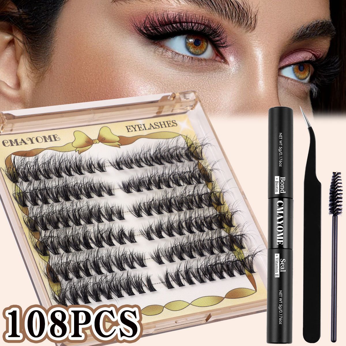 Lash Extension Kit Thick Eyelash Extension Kit 10-18mm Fluff Volume Lash Clusters 200D Individual Eyelashes Kit with Lash Bond, Lash Remover, Lash Applicator, DIY Lashes Extension