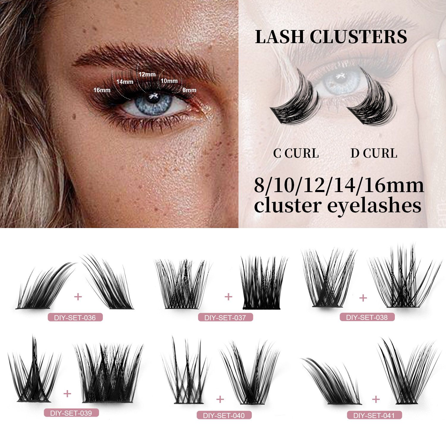 Lash Clusters 320PCS Wispy Individual Lashes 8-16MM 30D 40D 60D Thick Volume Eyelash Extensions Fluffy Soft Eyelashes Natural D Curl Eyelash Clusters DIY Lash Extension-30+40+60D