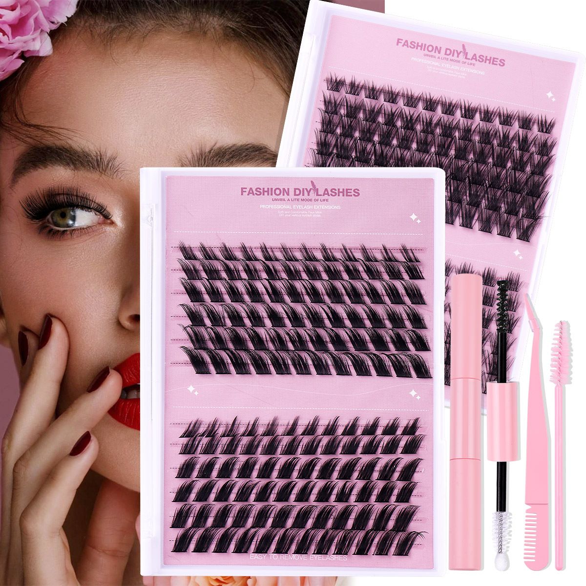 Lash Clusters 320PCS Wispy Individual Lashes 8-16MM 30D 40D 60D Thick Volume Eyelash Extensions Fluffy Soft Eyelashes Natural D Curl Eyelash Clusters DIY Lash Extension-30+40+60D