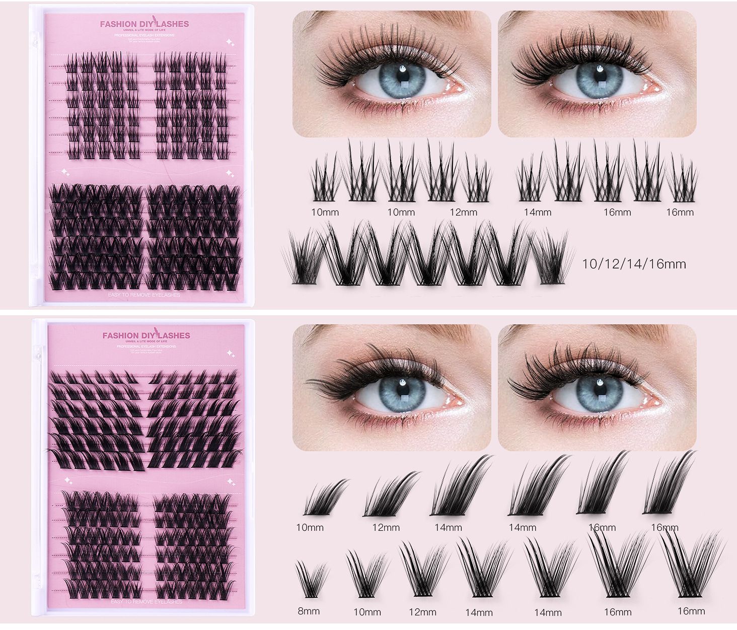 Lash Clusters 320PCS Wispy Individual Lashes 8-16MM 30D 40D 60D Thick Volume Eyelash Extensions Fluffy Soft Eyelashes Natural D Curl Eyelash Clusters DIY Lash Extension-30+40+60D