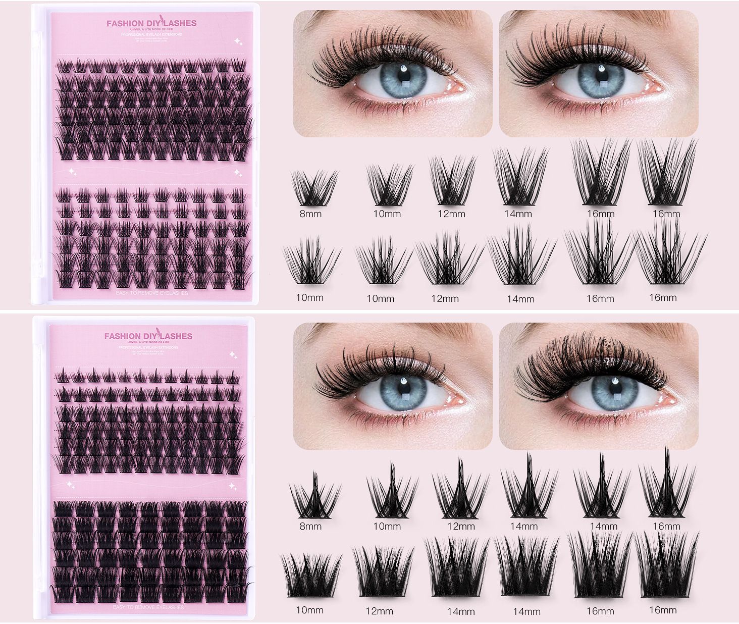 Lash Clusters 320PCS Wispy Individual Lashes 8-16MM 30D 40D 60D Thick Volume Eyelash Extensions Fluffy Soft Eyelashes Natural D Curl Eyelash Clusters DIY Lash Extension-30+40+60D