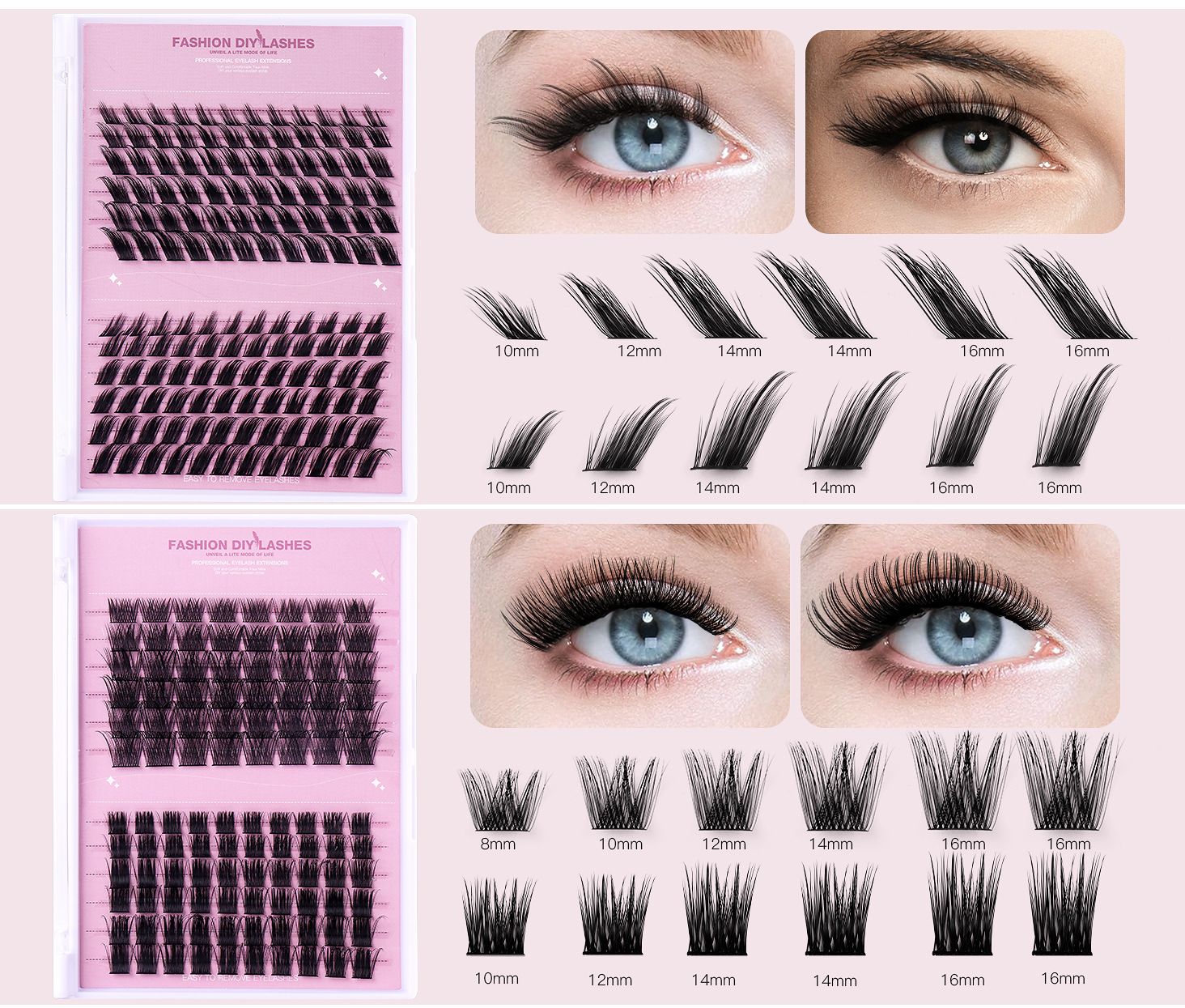Lash Clusters 320PCS Wispy Individual Lashes 8-16MM 30D 40D 60D Thick Volume Eyelash Extensions Fluffy Soft Eyelashes Natural D Curl Eyelash Clusters DIY Lash Extension-30+40+60D