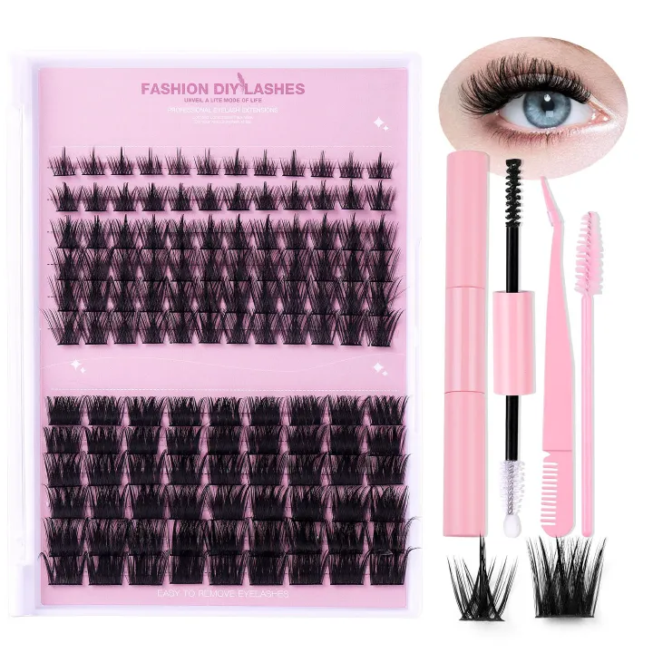 Lash Clusters 320PCS Wispy Individual Lashes 8-16MM 30D 40D 60D Thick Volume Eyelash Extensions Fluffy Soft Eyelashes Natural D Curl Eyelash Clusters DIY Lash Extension-30+40+60D
