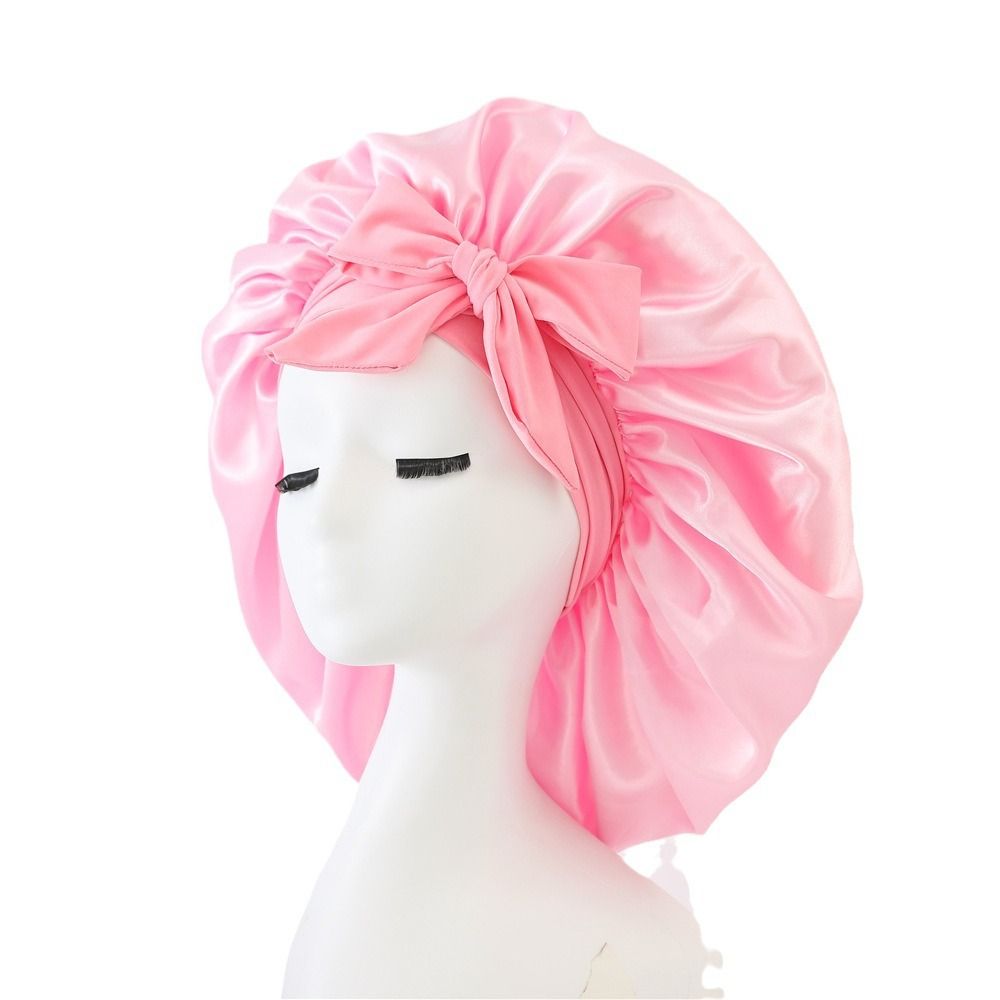 Silk Bonnet for Sleeping Women Satin Bonnet Night Sleep Cap Wrap for Curly Hair with Adjustable Tie Band, Single Layer, Pink