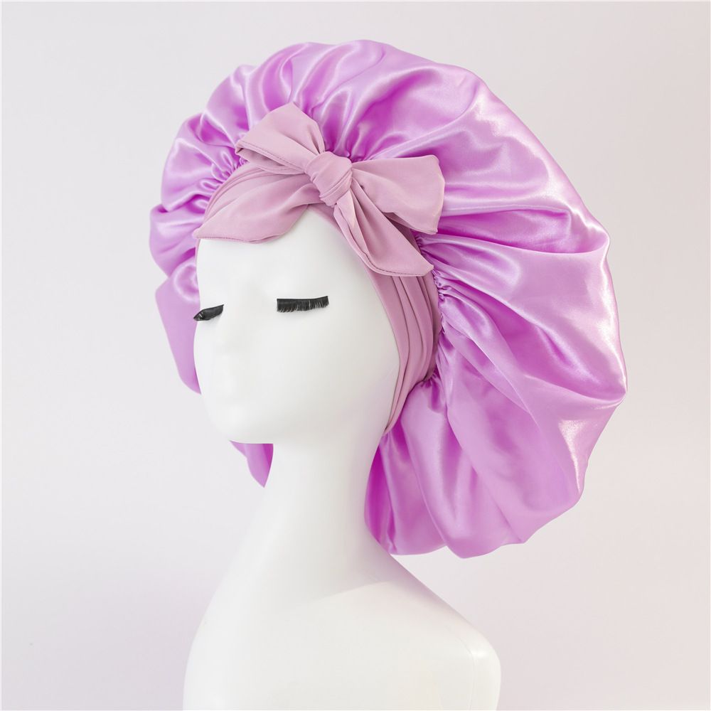 Silk Bonnet for Sleeping Women Satin Bonnet Night Sleep Cap Wrap for Curly Hair with Adjustable Tie Band, Single Layer, Pink
