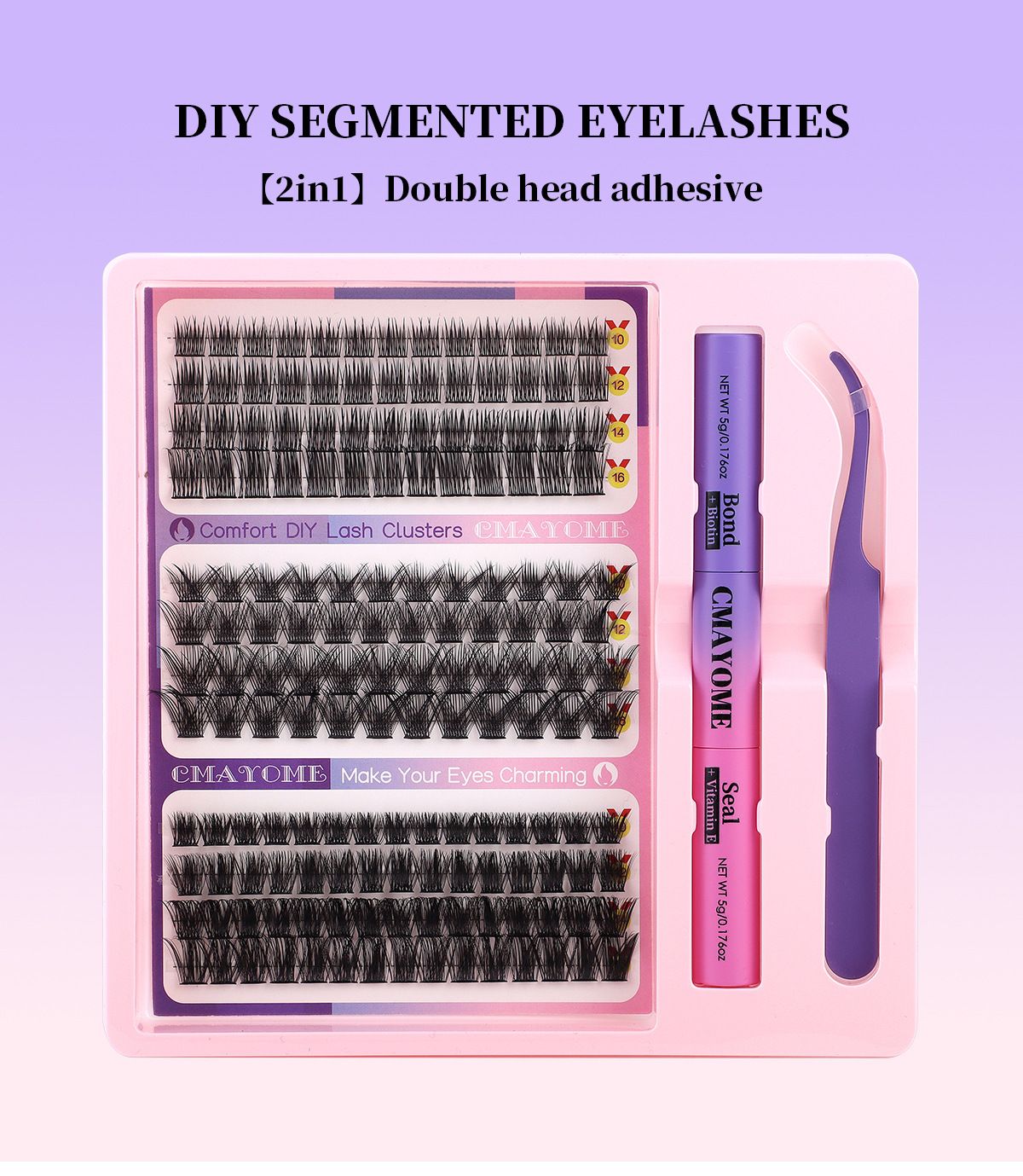 DIY Eyelash Extension Kit 3 Style Curl Fluffy Wispy Lash Clusters Individual Lashes Lash Extension Kit with Lash Bond and Seal Applicator Tool D Curl Lash Clusters (Pink Set)