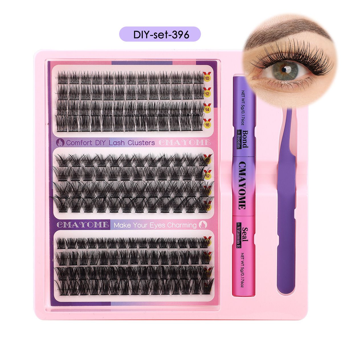 DIY Eyelash Extension Kit 3 Style Curl Fluffy Wispy Lash Clusters Individual Lashes Lash Extension Kit with Lash Bond and Seal Applicator Tool D Curl Lash Clusters (Pink Set)