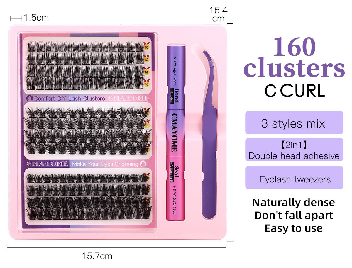 DIY Eyelash Extension Kit 3 Style Curl Fluffy Wispy Lash Clusters Individual Lashes Lash Extension Kit with Lash Bond and Seal Applicator Tool D Curl Lash Clusters (Pink Set)