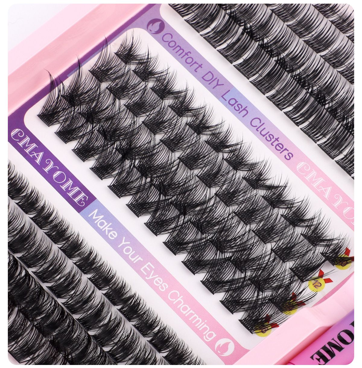 DIY Eyelash Extension Kit 3 Style Curl Fluffy Wispy Lash Clusters Individual Lashes Lash Extension Kit with Lash Bond and Seal Applicator Tool D Curl Lash Clusters (Pink Set)