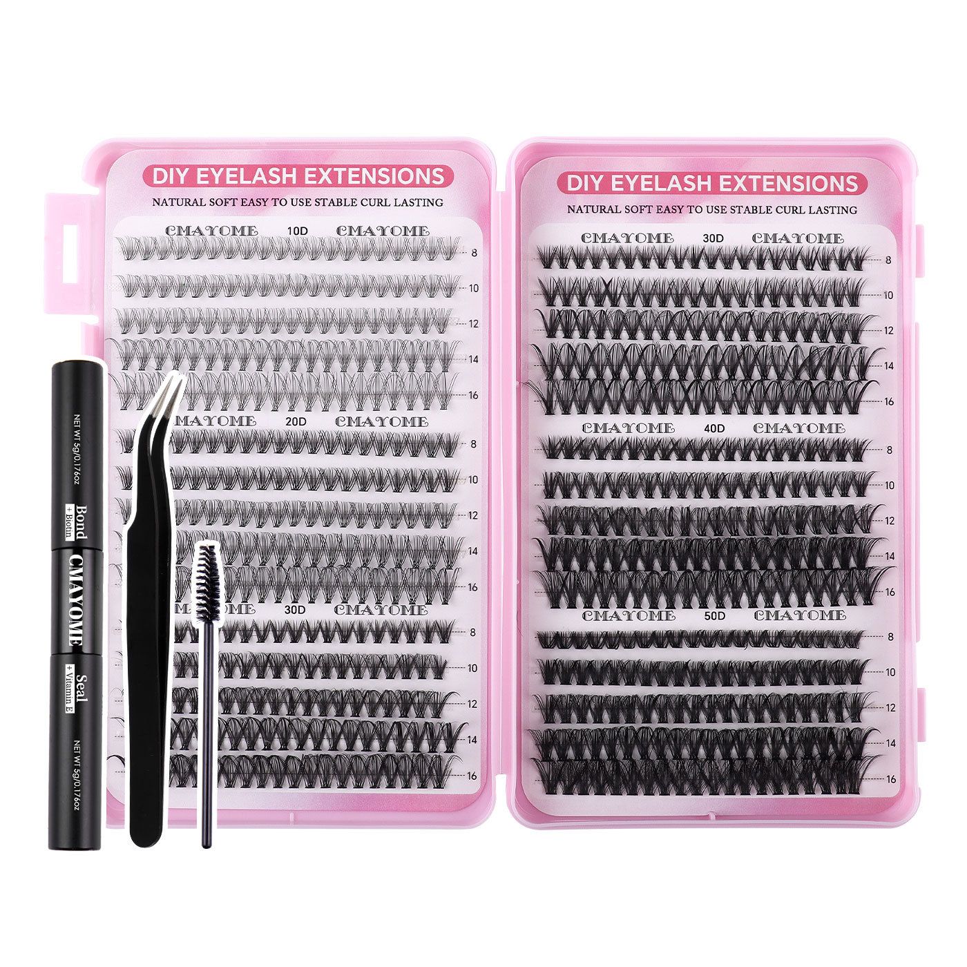 Individual Clusters Lash Extensions kit DIY 640pcs Dramatic Volume Eyelash Mixed Length (9-16mm 30D 40D 100D kit) Individual Lashes Kit Tray with Bond & Seal, Lash Tweezers