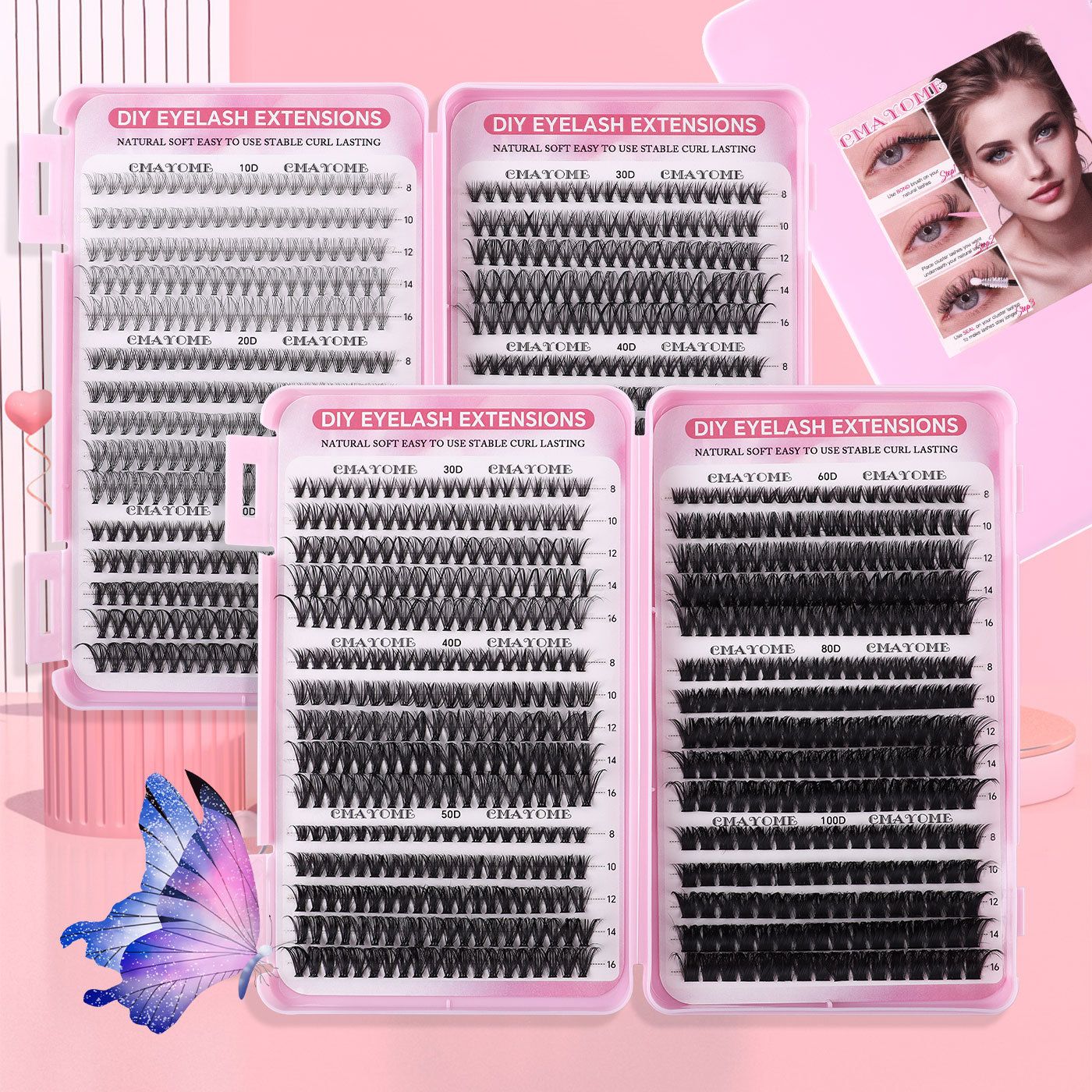 Individual Clusters Lash Extensions kit DIY 640pcs Dramatic Volume Eyelash Mixed Length (9-16mm 30D 40D 100D kit) Individual Lashes Kit Tray with Bond & Seal, Lash Tweezers