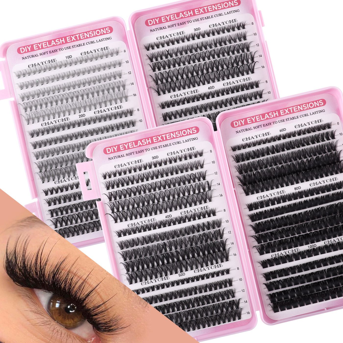 Individual Clusters Lash Extensions kit DIY 640pcs Dramatic Volume Eyelash Mixed Length (9-16mm 30D 40D 100D kit) Individual Lashes Kit Tray with Bond & Seal, Lash Tweezers