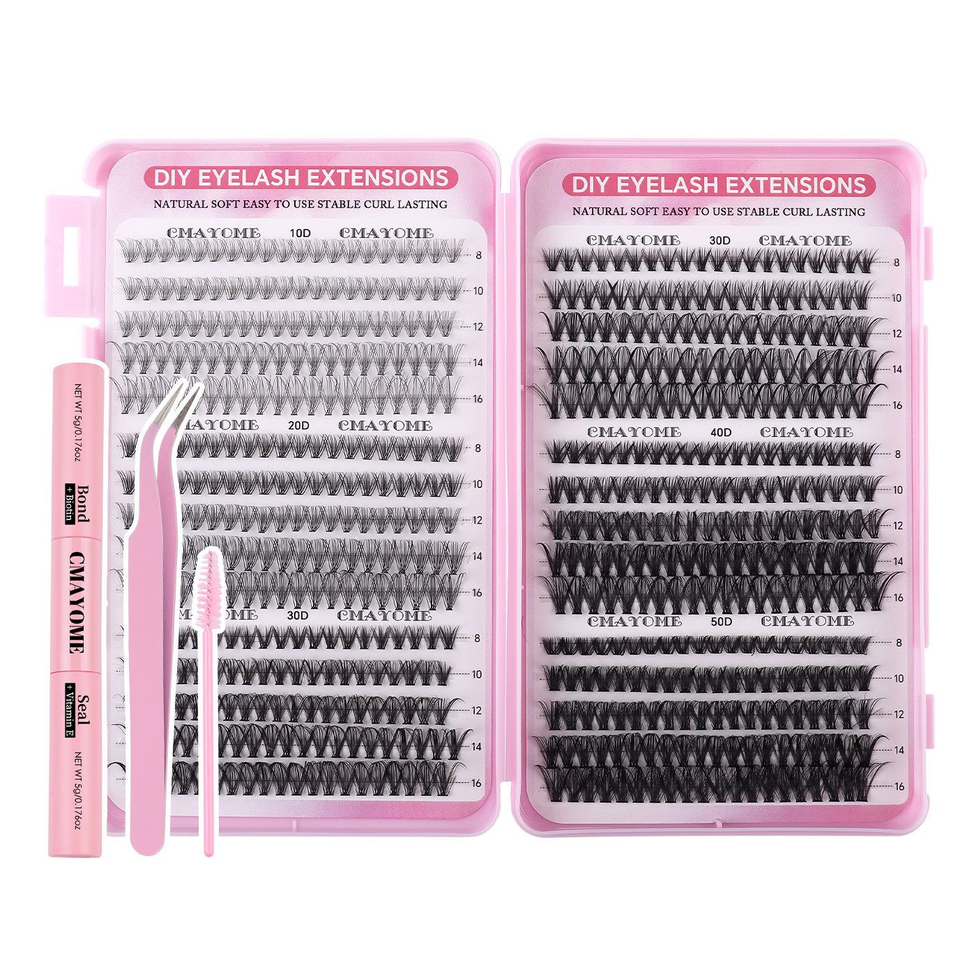 Individual Clusters Lash Extensions kit DIY 640pcs Dramatic Volume Eyelash Mixed Length (9-16mm 30D 40D 100D kit) Individual Lashes Kit Tray with Bond & Seal, Lash Tweezers