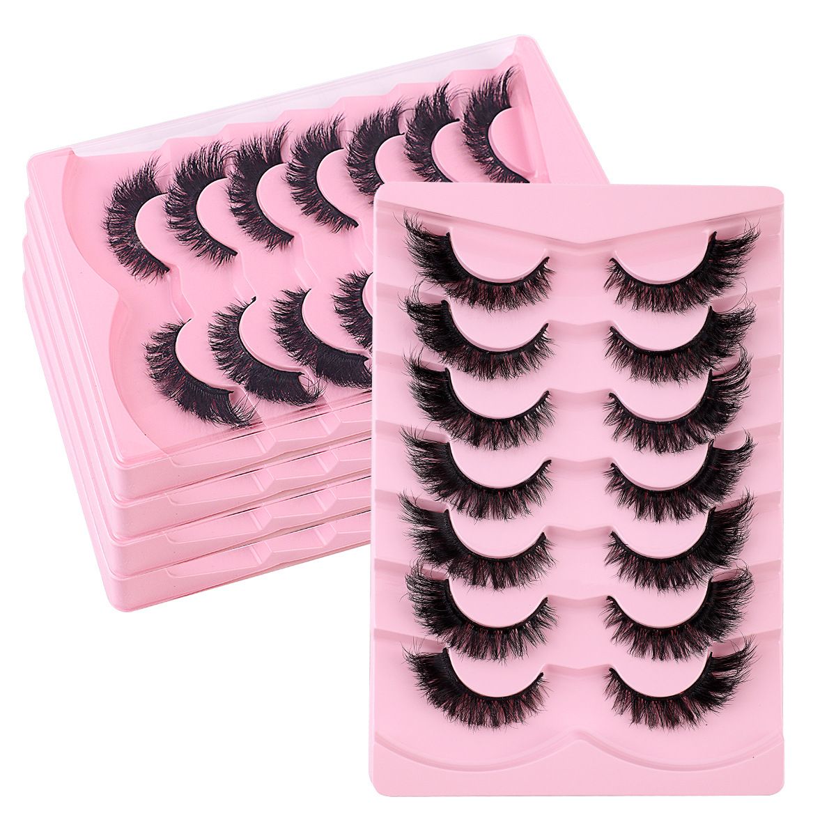 Fox Eye Lashes Wispy False Eyelashes 18mm Volume Faux Mink Lashes Soft Fake Lash Strips , 7 Pairs