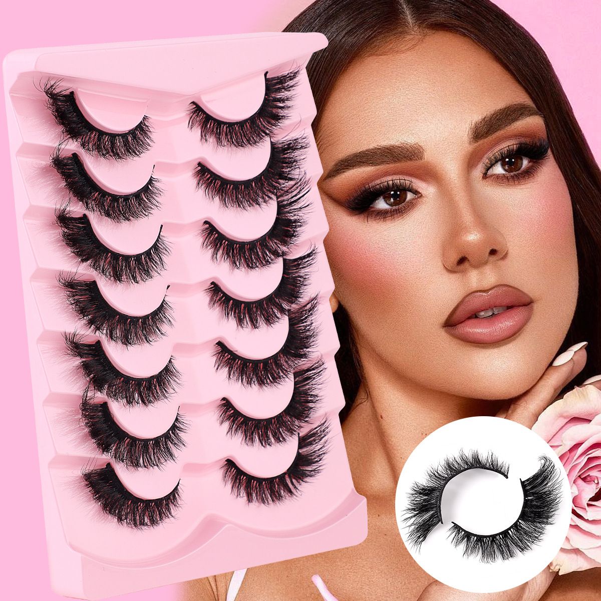 Fox Eye Lashes Wispy False Eyelashes 18mm Volume Faux Mink Lashes Soft Fake Lash Strips , 7 Pairs
