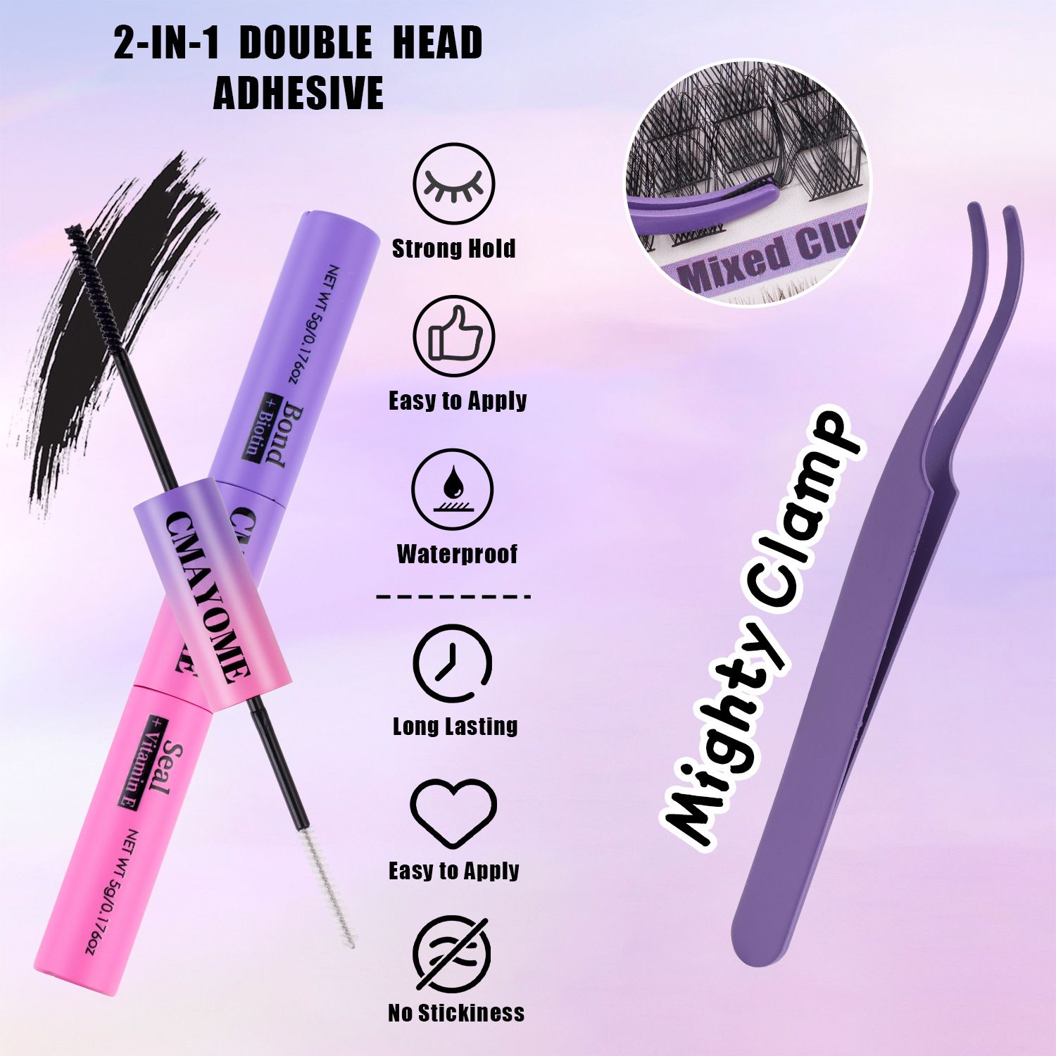 DIY Eyelash Extension Kit 3 Style Curl Fluffy Wispy Lash Clusters Individual Lashes Lash Extension Kit with Lash Bond and Seal Applicator Tool D Curl Lash Clusters (Pink Set)