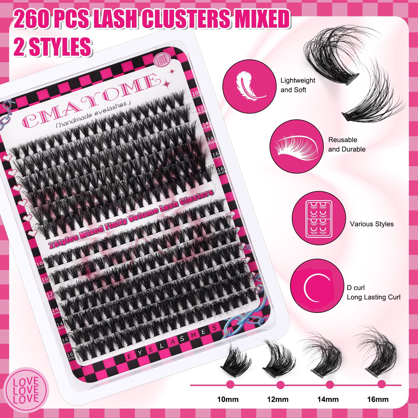 Fluffy Lash Clusters Volume Wispy,DIY Lash Extension Kit Individual,D Curl(10-18 MIX) 30+40+50+60+80D Cluster Lashes Natural Look Eyelashes Clusters for Beginners
