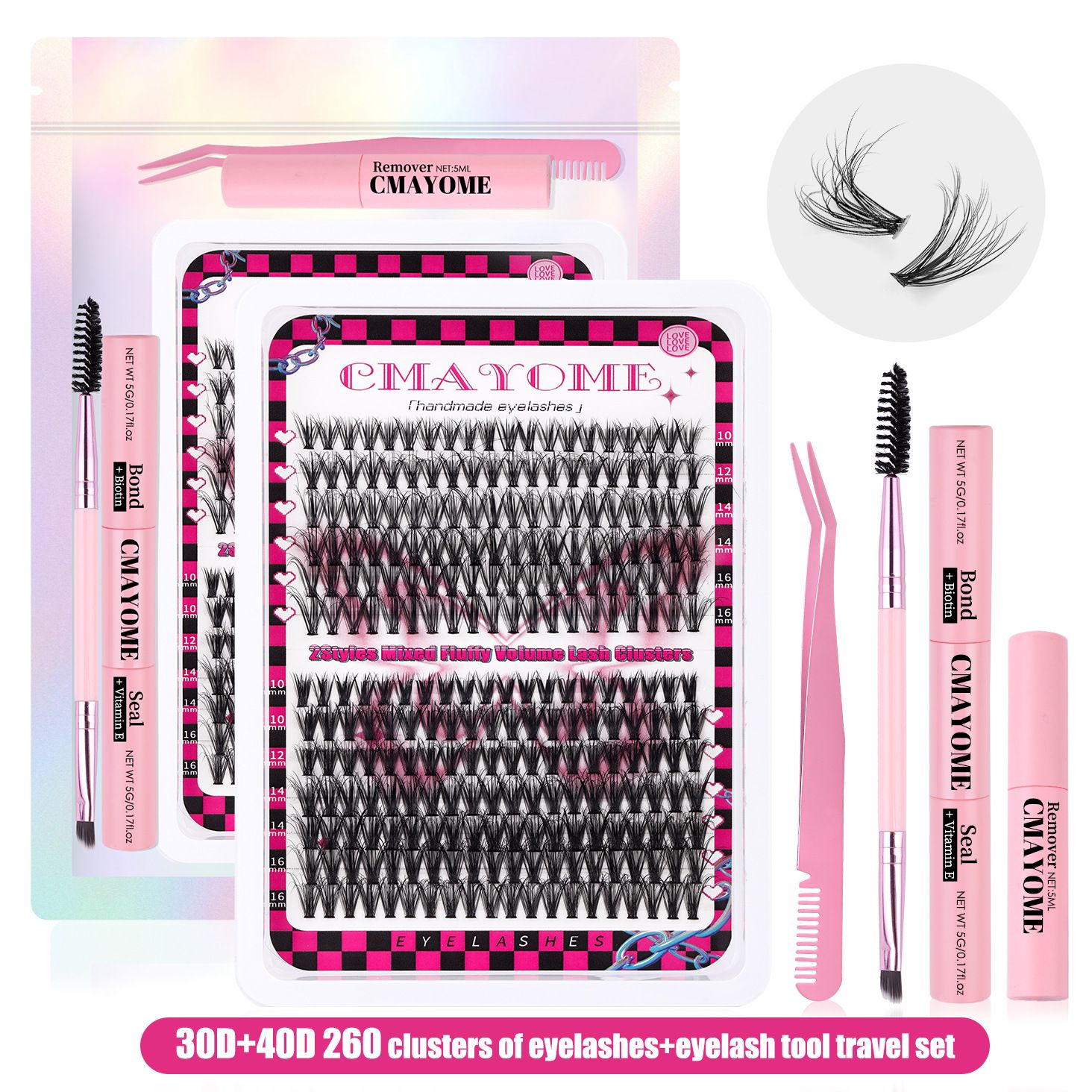 Fluffy Lash Clusters Volume Wispy,DIY Lash Extension Kit Individual,D Curl(10-18 MIX) 30+40+50+60+80D Cluster Lashes Natural Look Eyelashes Clusters for Beginners