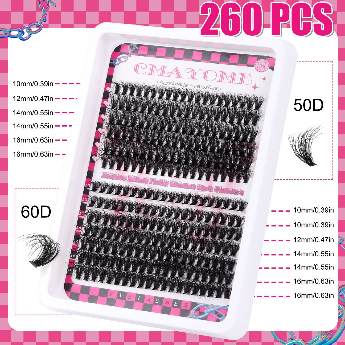 Fluffy Lash Clusters Volume Wispy,DIY Lash Extension Kit Individual,D Curl(10-18 MIX) 30+40+50+60+80D Cluster Lashes Natural Look Eyelashes Clusters for Beginners