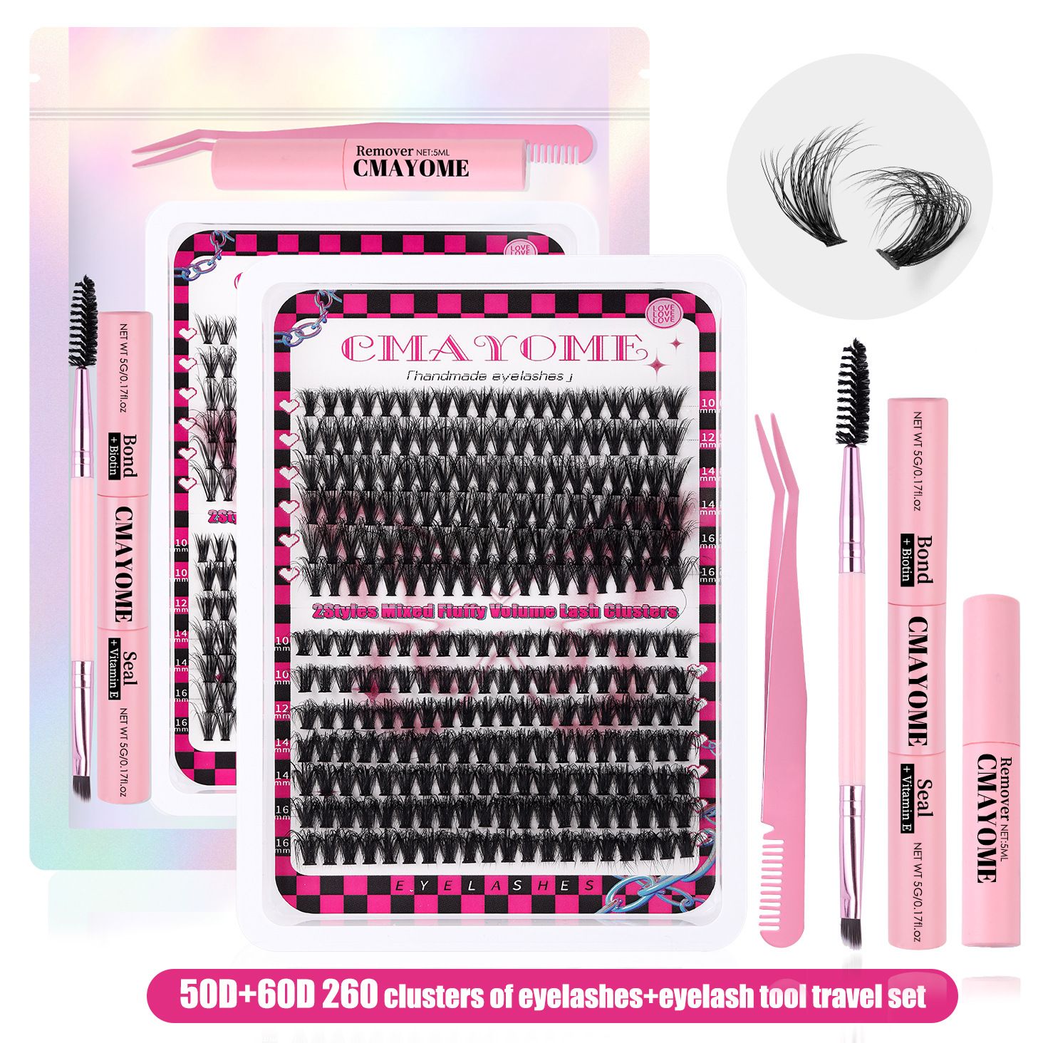 Fluffy Lash Clusters Volume Wispy,DIY Lash Extension Kit Individual,D Curl(10-18 MIX) 30+40+50+60+80D Cluster Lashes Natural Look Eyelashes Clusters for Beginners