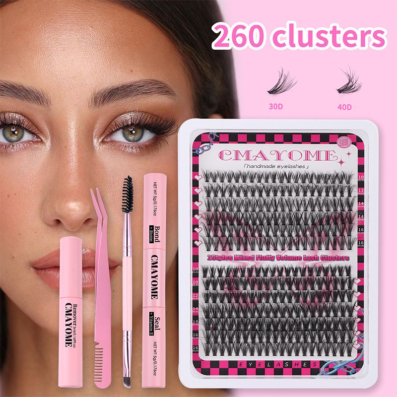 Fluffy Lash Clusters Volume Wispy,DIY Lash Extension Kit Individual,D Curl(10-18 MIX) 30+40+50+60+80D Cluster Lashes Natural Look Eyelashes Clusters for Beginners