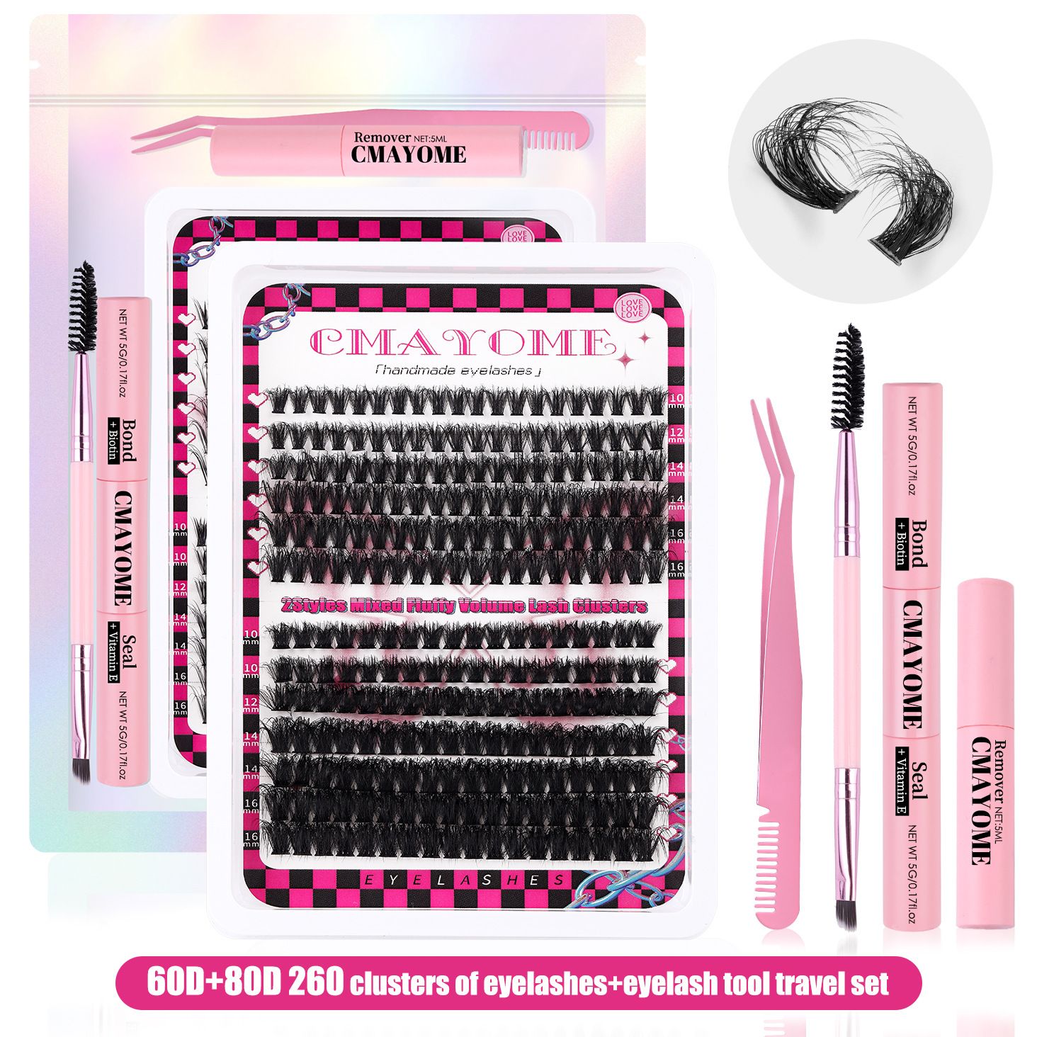 Fluffy Lash Clusters Volume Wispy,DIY Lash Extension Kit Individual,D Curl(10-18 MIX) 30+40+50+60+80D Cluster Lashes Natural Look Eyelashes Clusters for Beginners