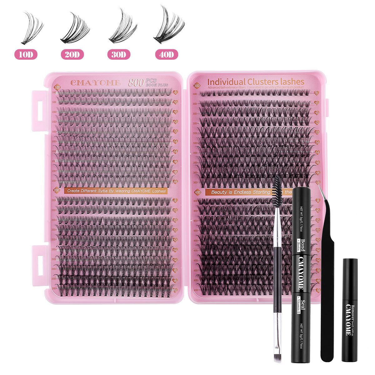 Lash Extension Kit DIY Lash Clusters 800pcs Cluster Lashes Individual Lashes Book Set Eyelash Extension Kit with Lash Bond and Seal,Lash Remover,Lash Tweezers(30D+40D+50D+60D Kit,8-18mm)
