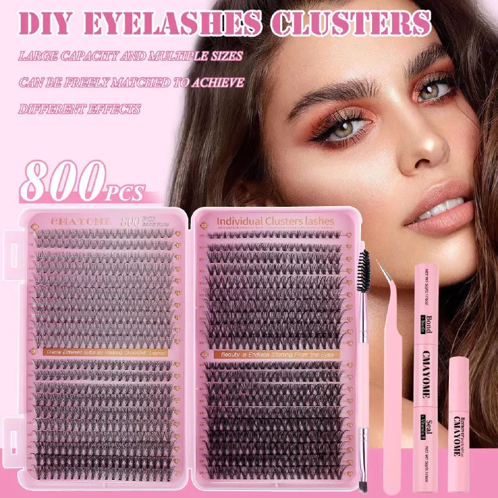 Lash Extension Kit DIY Lash Clusters 800pcs Cluster Lashes Individual Lashes Book Set Eyelash Extension Kit with Lash Bond and Seal,Lash Remover,Lash Tweezers(30D+40D+50D+60D Kit,8-18mm)