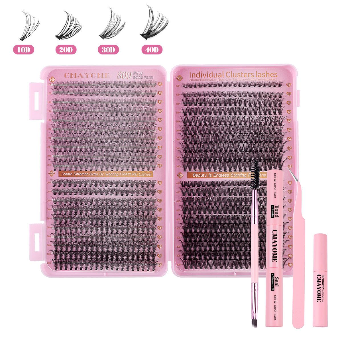 Lash Extension Kit DIY Lash Clusters 800pcs Cluster Lashes Individual Lashes Book Set Eyelash Extension Kit with Lash Bond and Seal,Lash Remover,Lash Tweezers(30D+40D+50D+60D Kit,8-18mm)