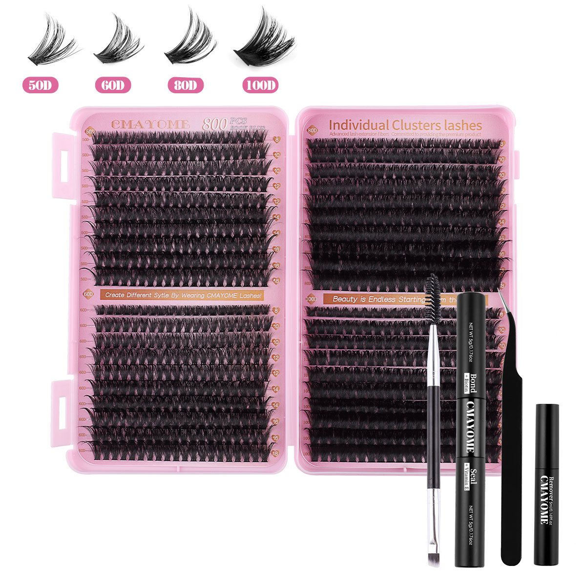 Lash Extension Kit DIY Lash Clusters 800pcs Cluster Lashes Individual Lashes Book Set Eyelash Extension Kit with Lash Bond and Seal,Lash Remover,Lash Tweezers(30D+40D+50D+60D Kit,8-18mm)