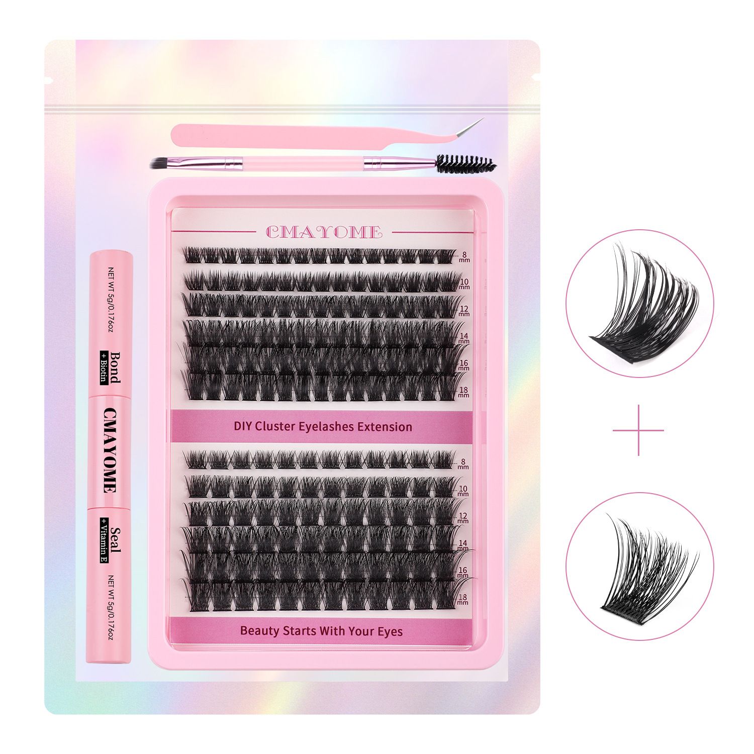 Lash Clusters C Curl Lash Clusters Kit Lashes Clusters 144Pcs Individual Eyelash Clusters DIY Lash Extension Kit for Self Application (9-18MM) Mix Lash Glue and Tweezers