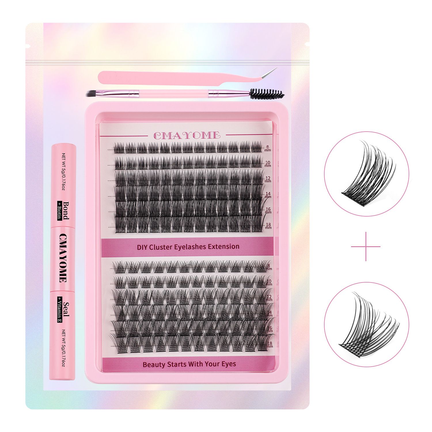 Lash Clusters C Curl Lash Clusters Kit Lashes Clusters 144Pcs Individual Eyelash Clusters DIY Lash Extension Kit for Self Application (9-18MM) Mix Lash Glue and Tweezers