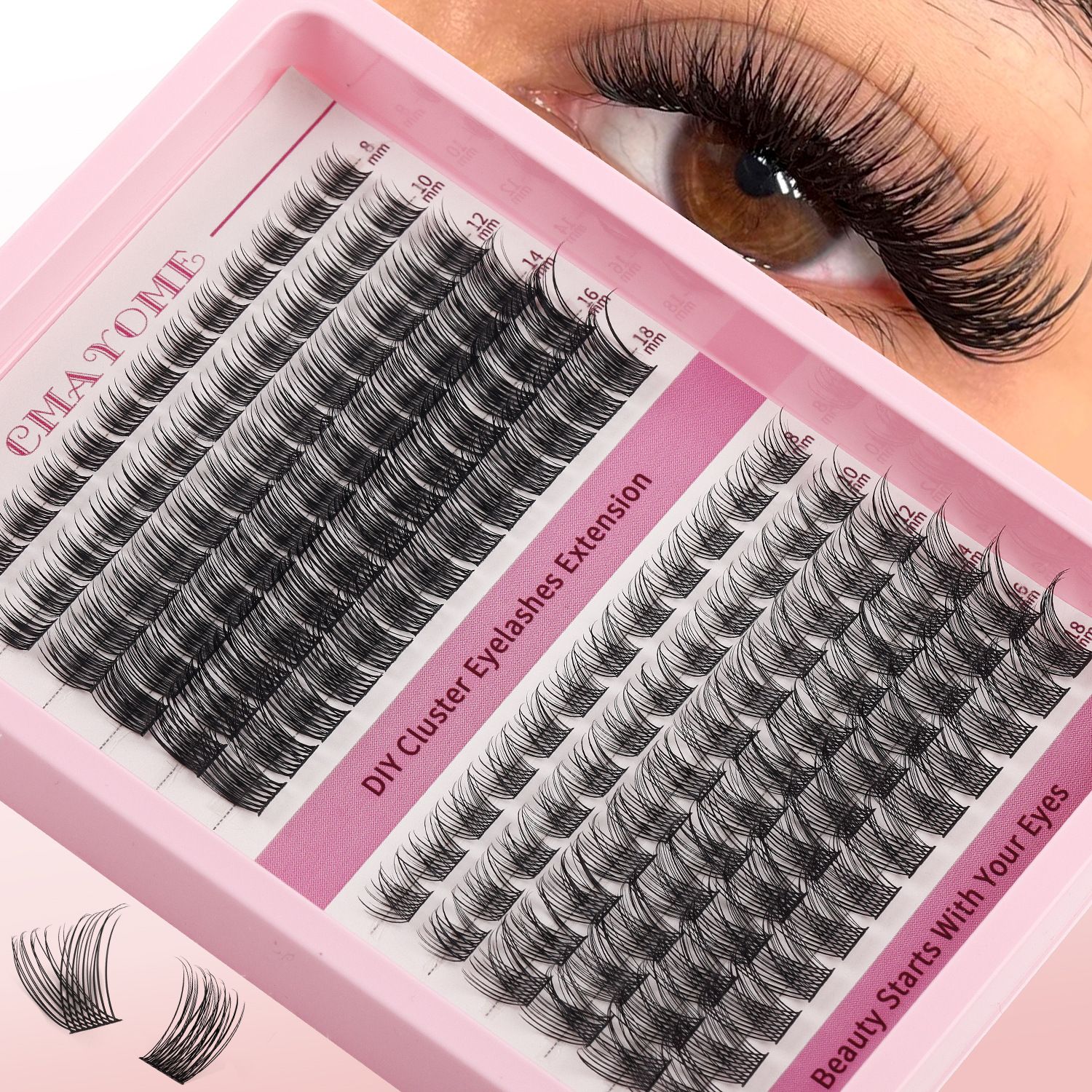 Lash Clusters C Curl Lash Clusters Kit Lashes Clusters 144Pcs Individual Eyelash Clusters DIY Lash Extension Kit for Self Application (9-18MM) Mix Lash Glue and Tweezers