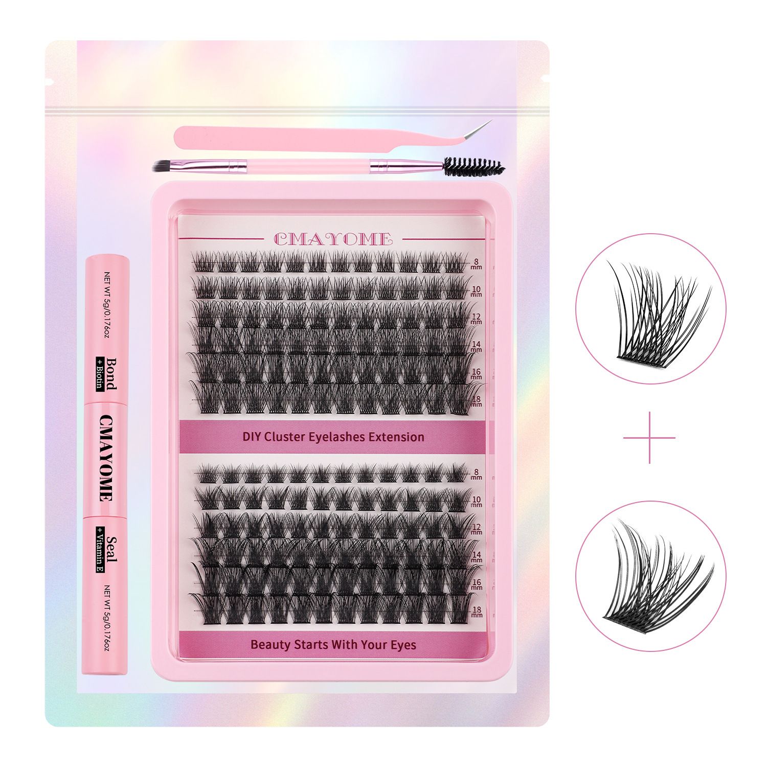 Lash Clusters C Curl Lash Clusters Kit Lashes Clusters 144Pcs Individual Eyelash Clusters DIY Lash Extension Kit for Self Application (9-18MM) Mix Lash Glue and Tweezers