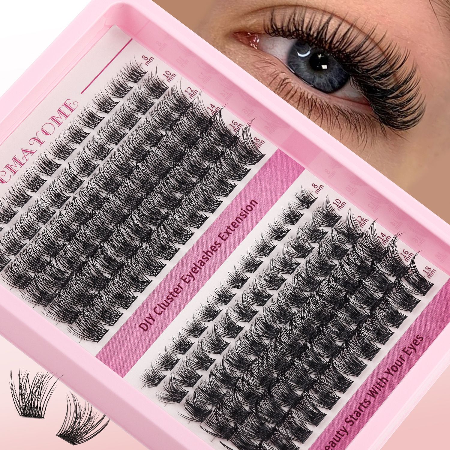 Lash Clusters C Curl Lash Clusters Kit Lashes Clusters 144Pcs Individual Eyelash Clusters DIY Lash Extension Kit for Self Application (9-18MM) Mix Lash Glue and Tweezers