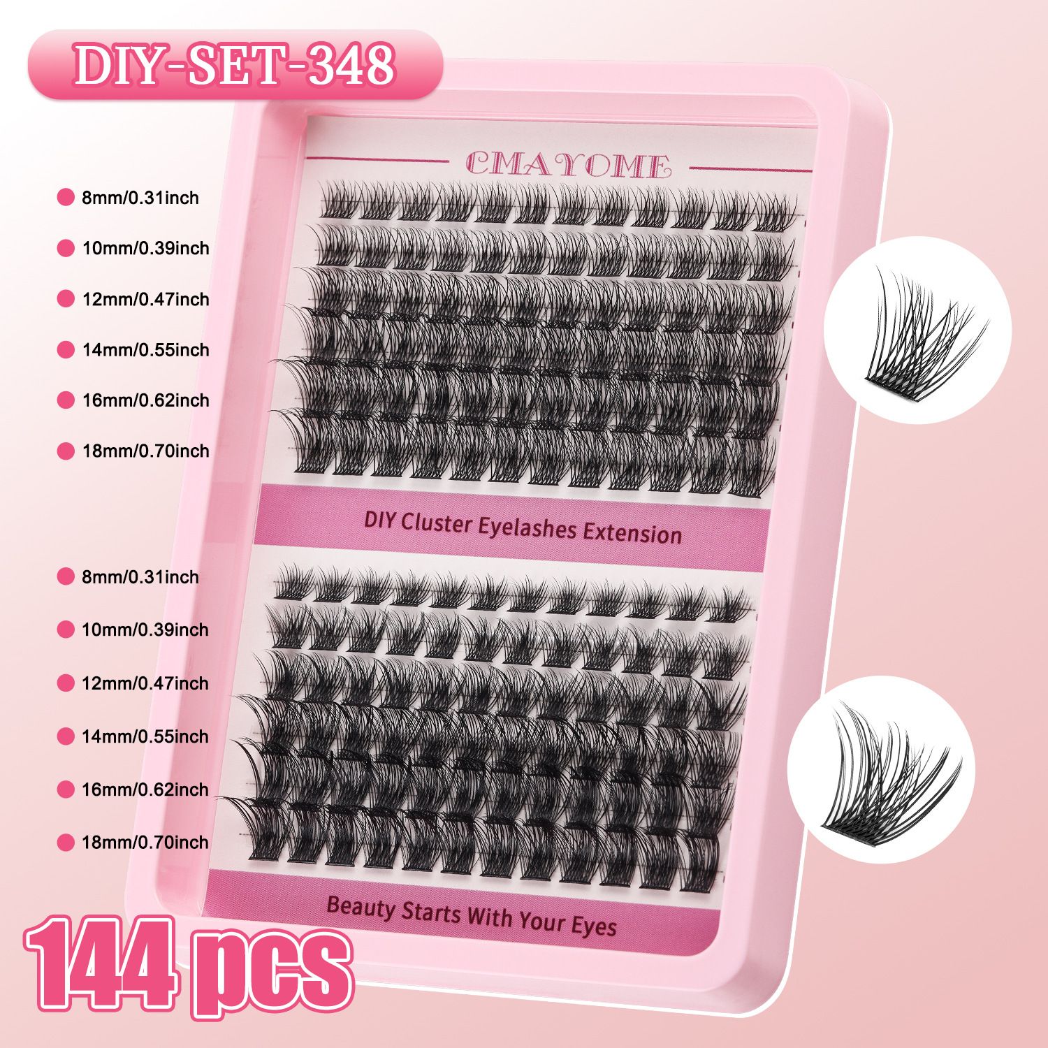 Lash Clusters C Curl Lash Clusters Kit Lashes Clusters 144Pcs Individual Eyelash Clusters DIY Lash Extension Kit for Self Application (9-18MM) Mix Lash Glue and Tweezers