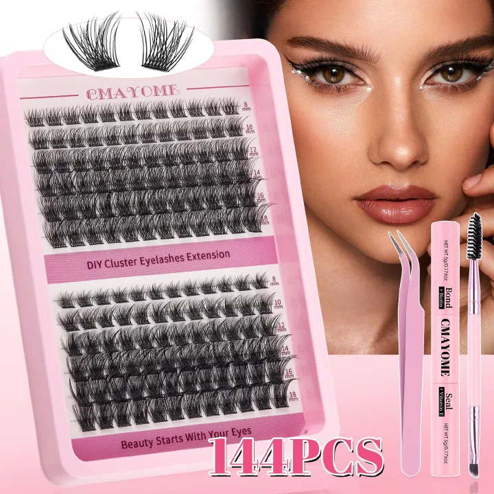 Lash Clusters C Curl Lash Clusters Kit Lashes Clusters 144Pcs Individual Eyelash Clusters DIY Lash Extension Kit for Self Application (9-18MM) Mix Lash Glue and Tweezers