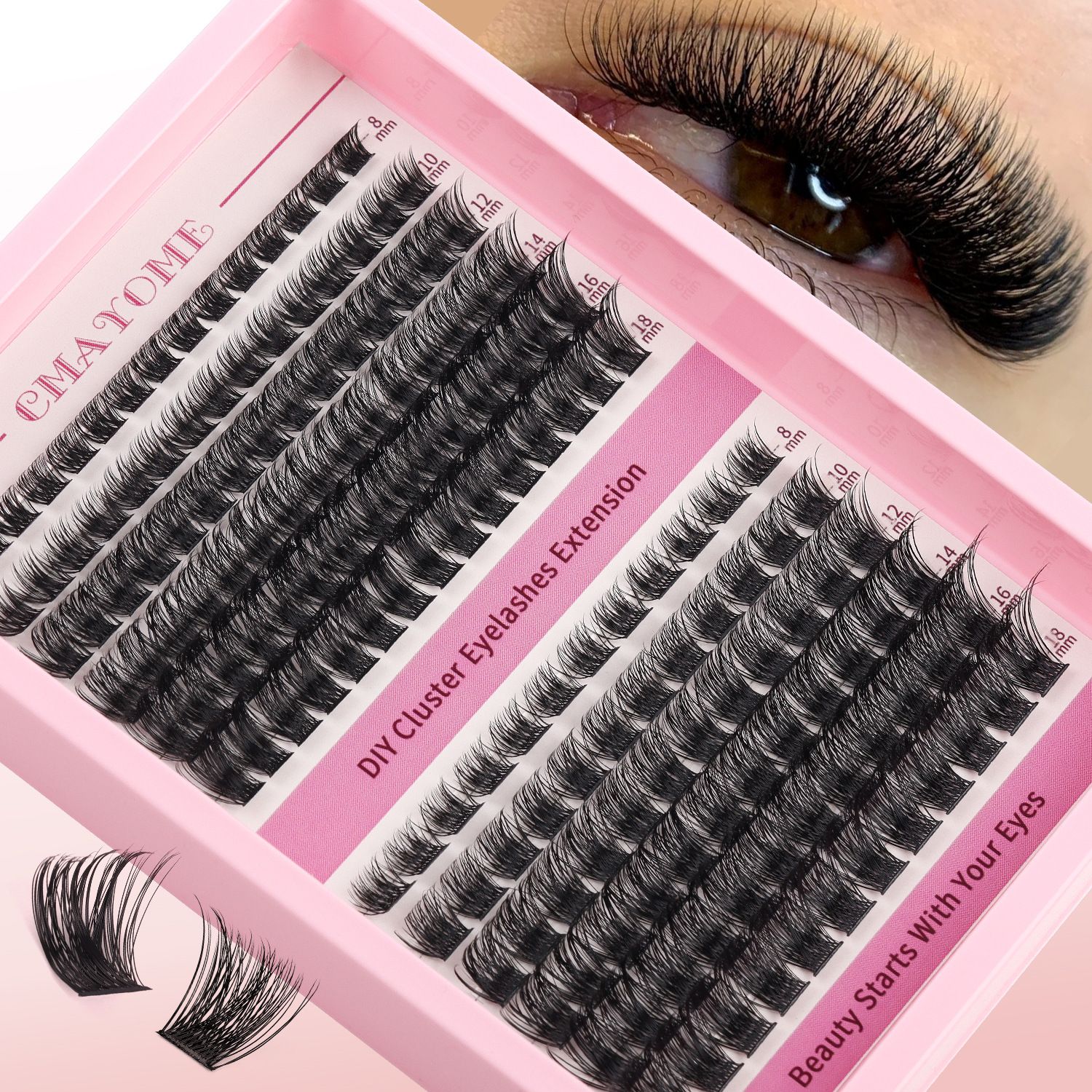 Lash Clusters C Curl Lash Clusters Kit Lashes Clusters 144Pcs Individual Eyelash Clusters DIY Lash Extension Kit for Self Application (9-18MM) Mix Lash Glue and Tweezers