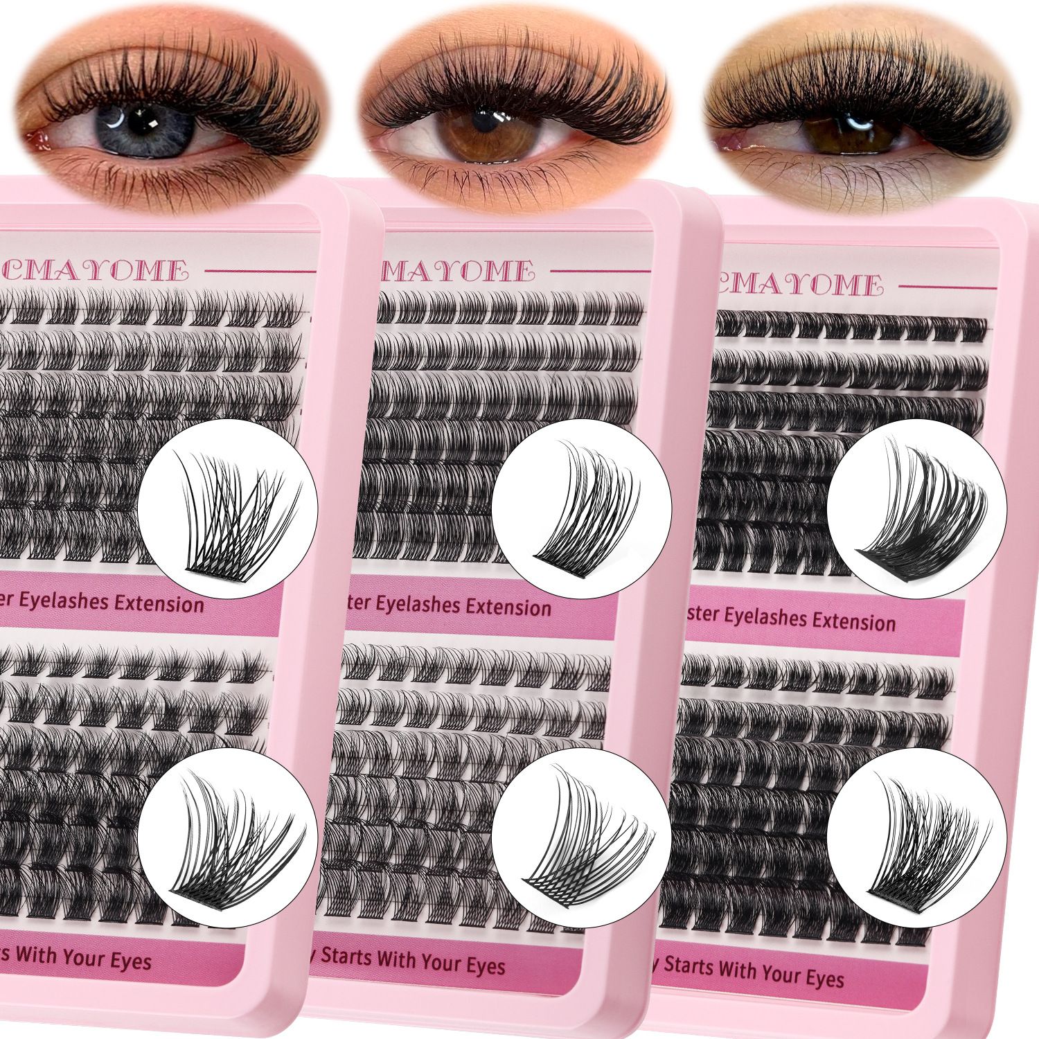 Lash Clusters C Curl Lash Clusters Kit Lashes Clusters 144Pcs Individual Eyelash Clusters DIY Lash Extension Kit for Self Application (9-18MM) Mix Lash Glue and Tweezers