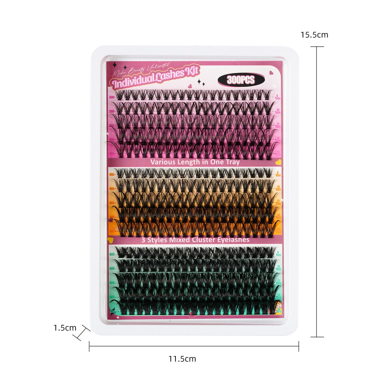 300 pcs Diy Clusters Lashes False Eyelashes 40d100d Clustered D Curl Hot-melt Multi-hairs DIY segmented single-tufted hair false eyelashes 8-18mm eyelash C curved thick curling single-tufted D curved