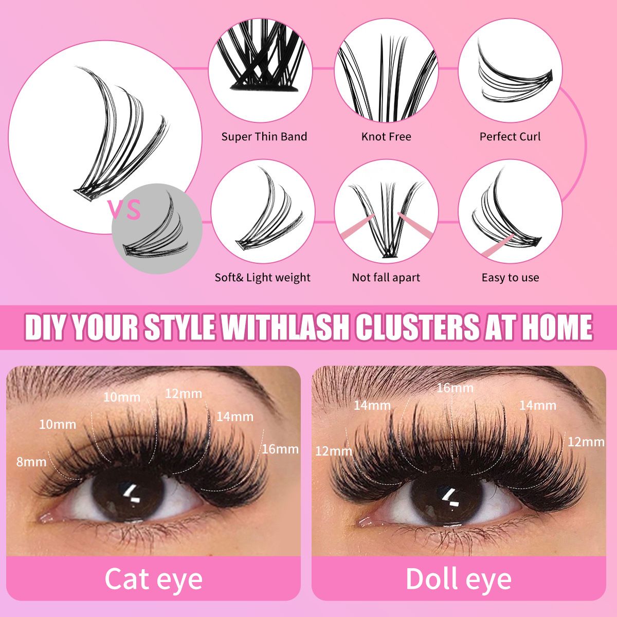 300 pcs Diy Clusters Lashes False Eyelashes 40d100d Clustered D Curl Hot-melt Multi-hairs DIY segmented single-tufted hair false eyelashes 8-18mm eyelash C curved thick curling single-tufted D curved