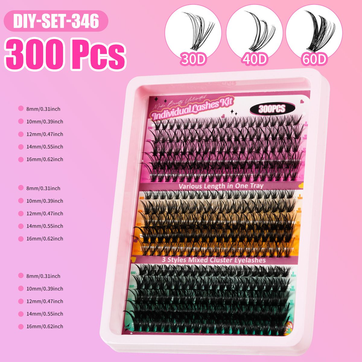 300 pcs Diy Clusters Lashes False Eyelashes 40d100d Clustered D Curl Hot-melt Multi-hairs DIY segmented single-tufted hair false eyelashes 8-18mm eyelash C curved thick curling single-tufted D curved