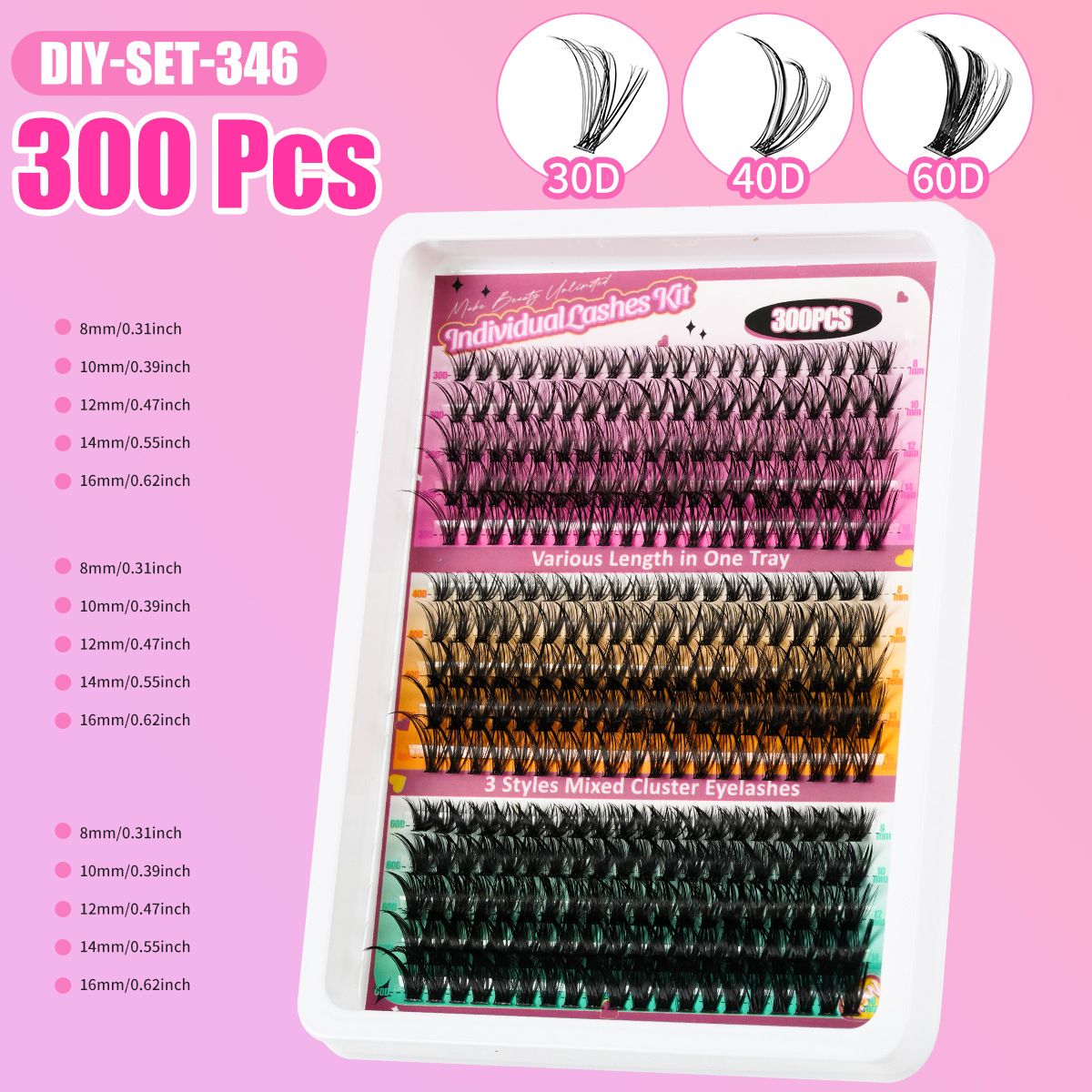 300 pcs Diy Clusters Lashes False Eyelashes 40d100d Clustered D Curl Hot-melt Multi-hairs DIY segmented single-tufted hair false eyelashes 8-18mm eyelash C curved thick curling single-tufted D curved
