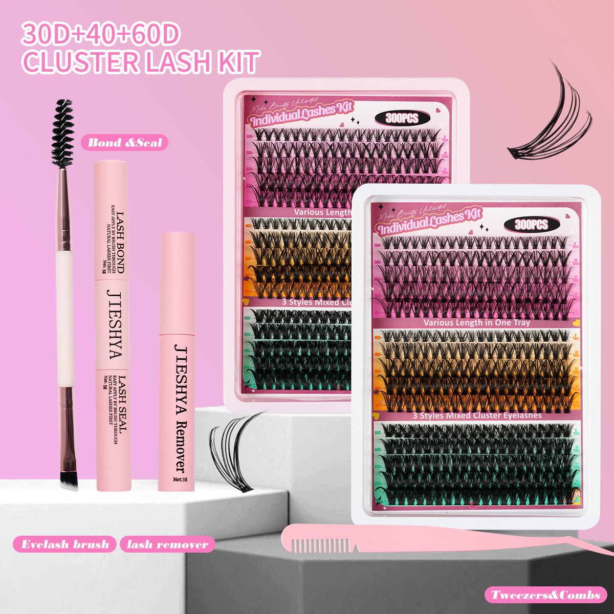 300 pcs Diy Clusters Lashes False Eyelashes 40d100d Clustered D Curl Hot-melt Multi-hairs DIY segmented single-tufted hair false eyelashes 8-18mm eyelash C curved thick curling single-tufted D curved