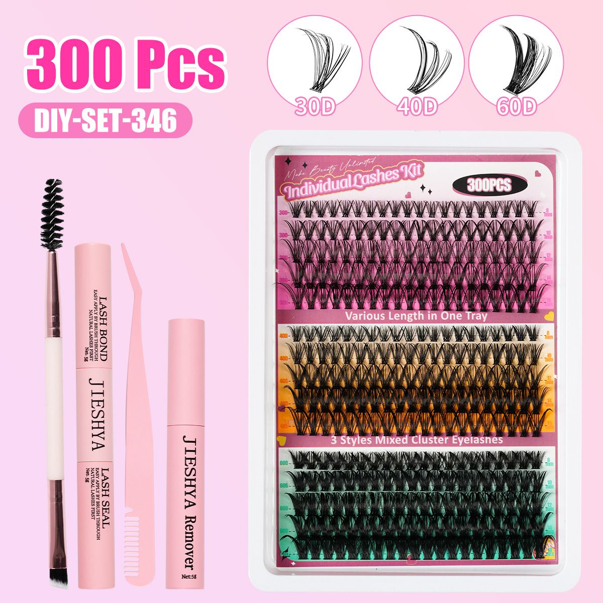 300 pcs Diy Clusters Lashes False Eyelashes 40d100d Clustered D Curl Hot-melt Multi-hairs DIY segmented single-tufted hair false eyelashes 8-18mm eyelash C curved thick curling single-tufted D curved