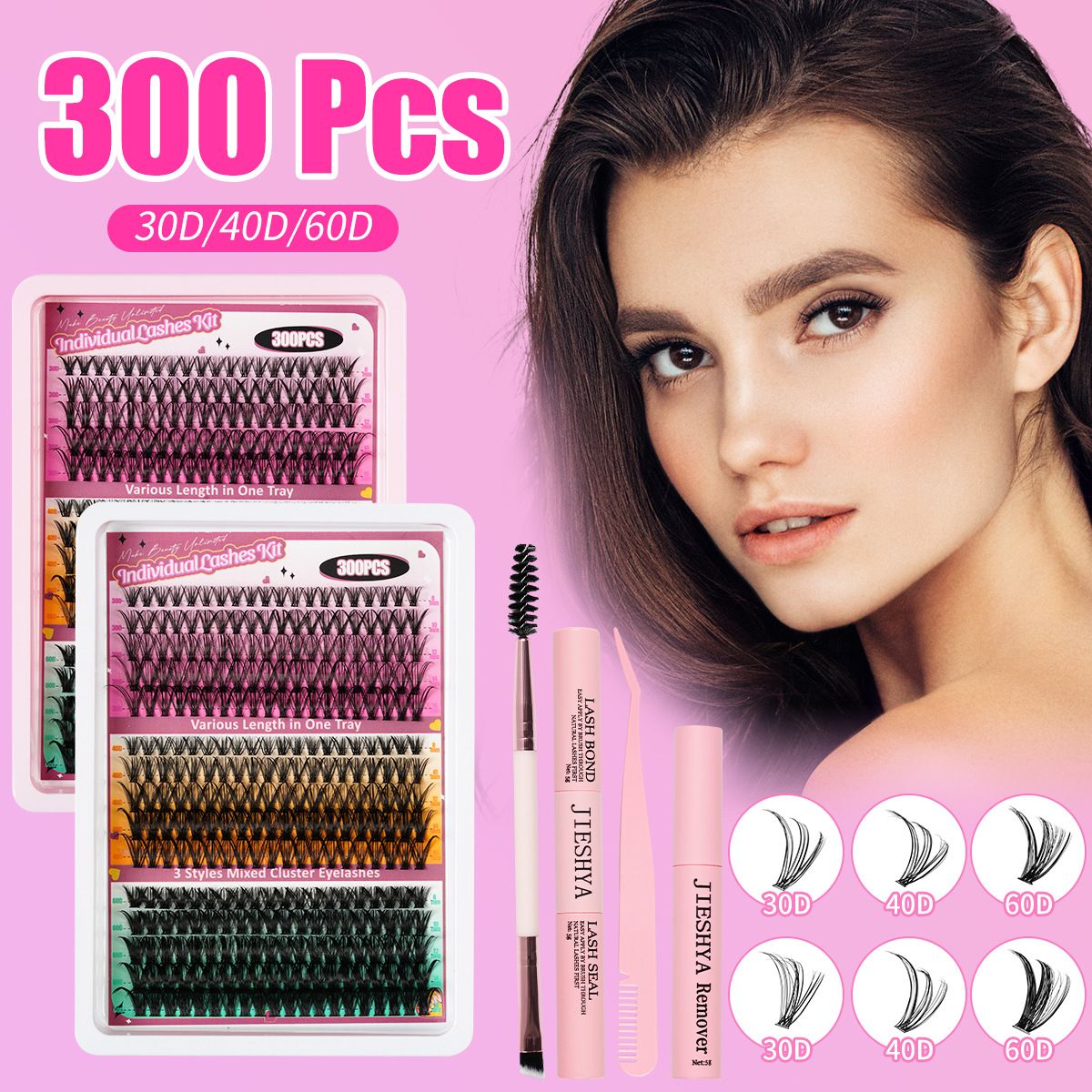 300 pcs Diy Clusters Lashes False Eyelashes 40d100d Clustered D Curl Hot-melt Multi-hairs DIY segmented single-tufted hair false eyelashes 8-18mm eyelash C curved thick curling single-tufted D curved