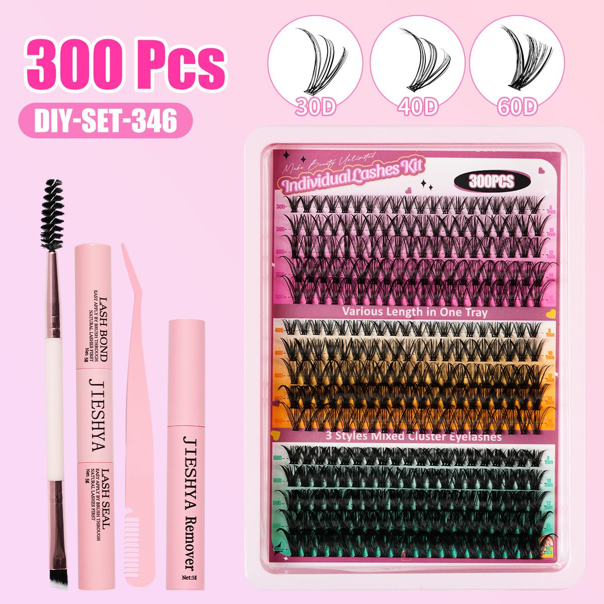 300 pcs Diy Clusters Lashes False Eyelashes 40d100d Clustered D Curl Hot-melt Multi-hairs DIY segmented single-tufted hair false eyelashes 8-18mm eyelash C curved thick curling single-tufted D curved